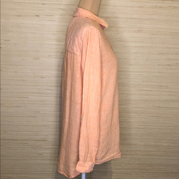 Sigrid Olsen Orange Button-Up Long Sleeve 100% Linen Shirt size Medium - Picture 5 of 11